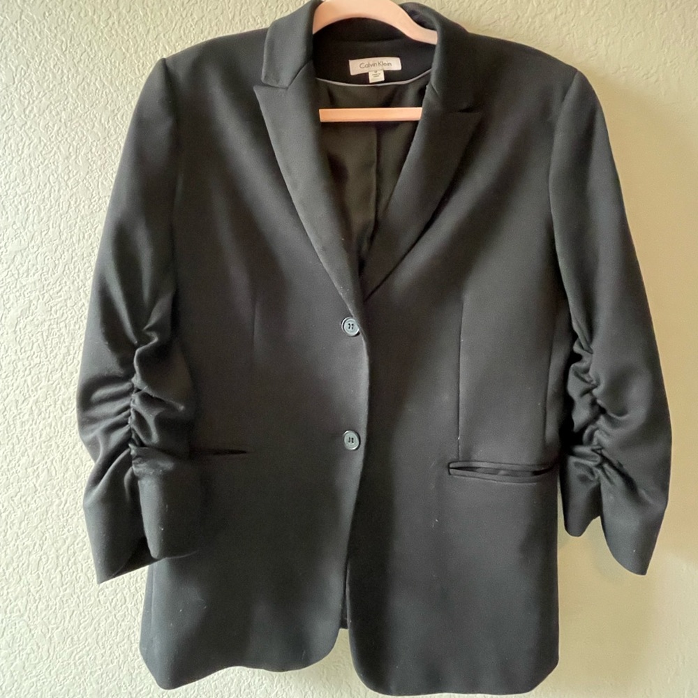 Calvin Klein Ruched Sleeve black blazer